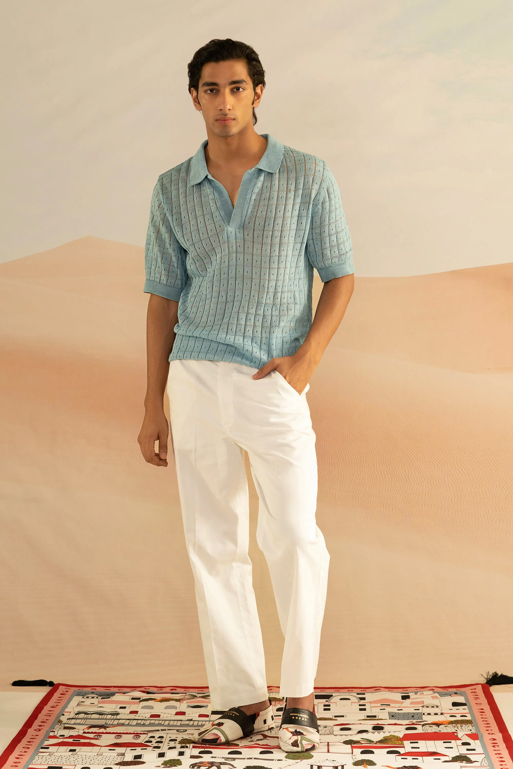 Powder Square Stitch Knitted Polo