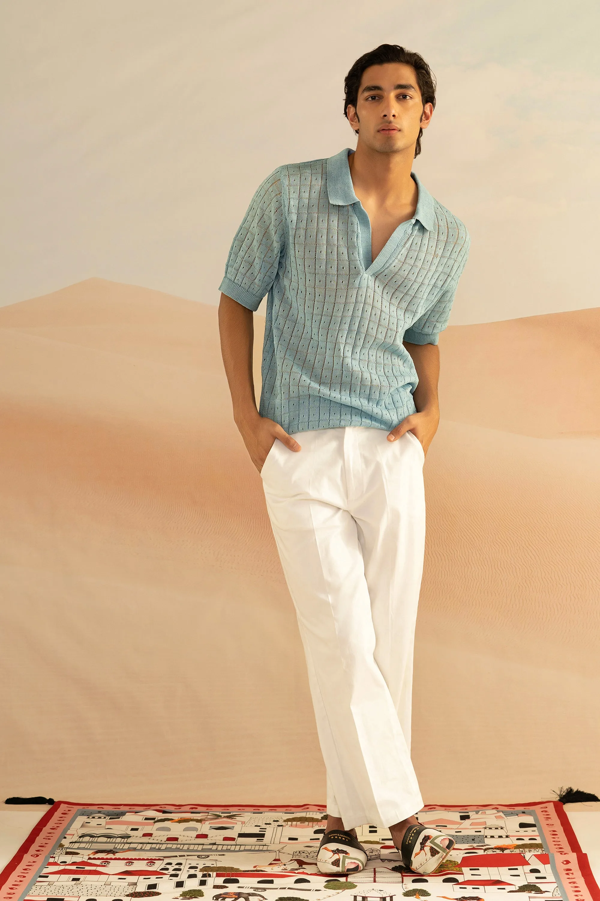 Powder Square Stitch Knitted Polo