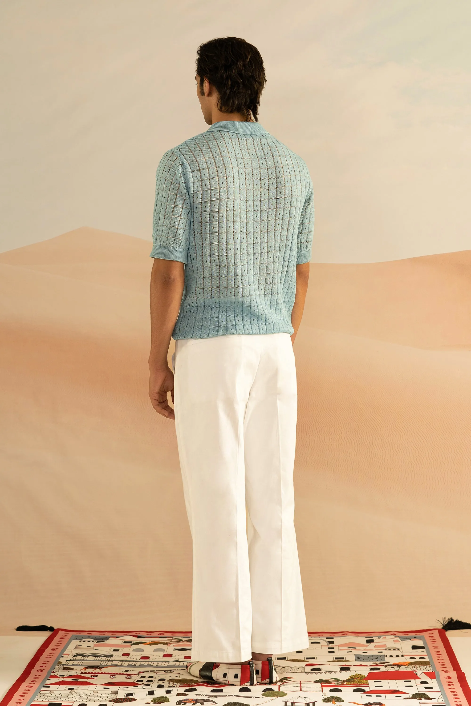 Powder Square Stitch Knitted Polo