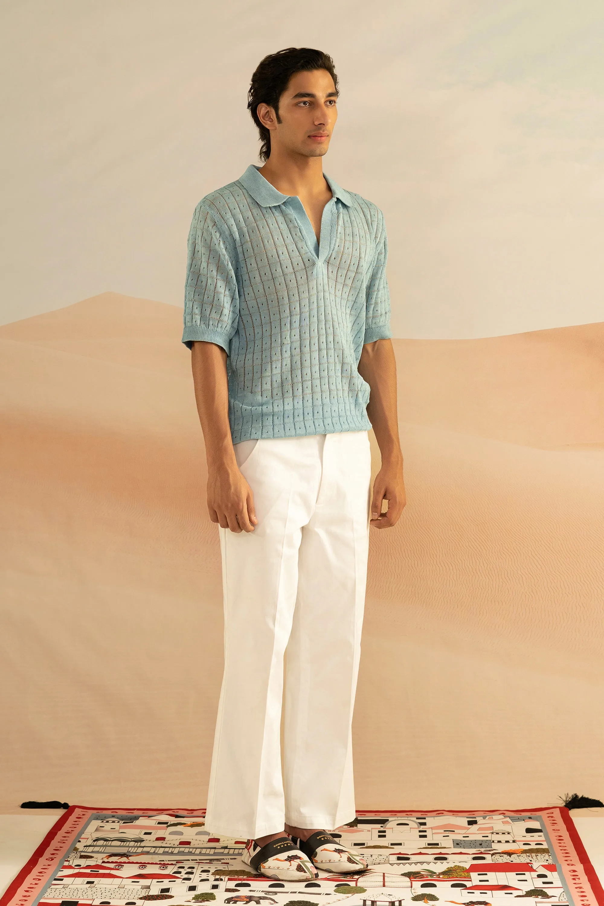 Powder Square Stitch Knitted Polo