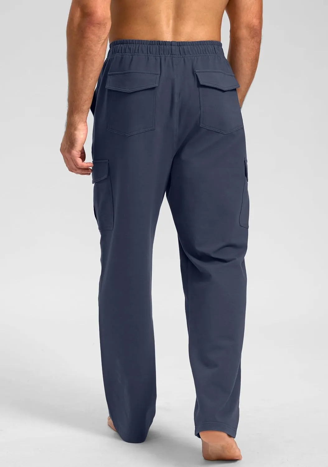 Pudolla Men's Cotton Sweatpants with Cargo Pockets Open Bottom Yoga Pants for Men Lounge Pants for Athletic Workout Casual