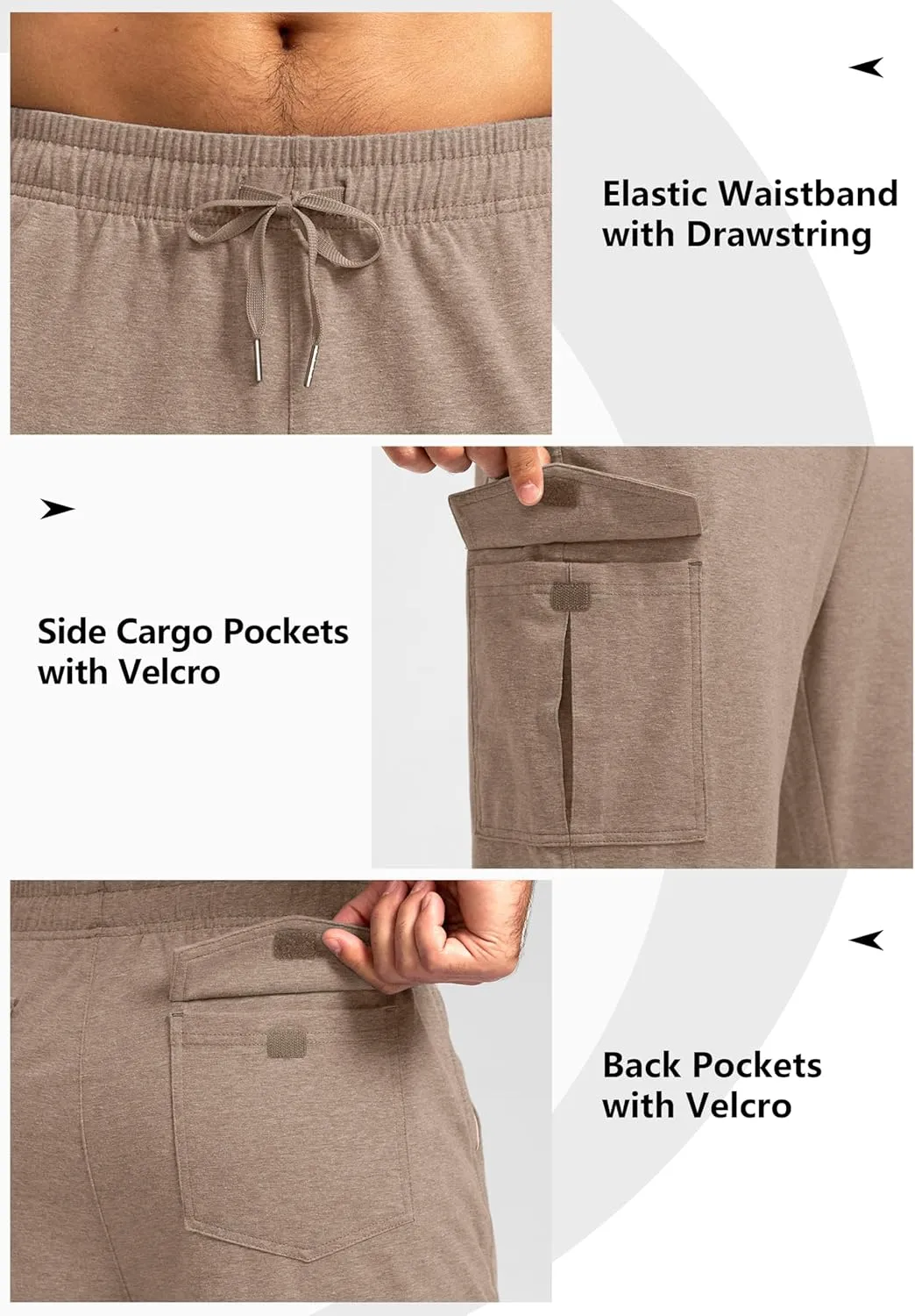 Pudolla Men's Cotton Sweatpants with Cargo Pockets Open Bottom Yoga Pants for Men Lounge Pants for Athletic Workout Casual