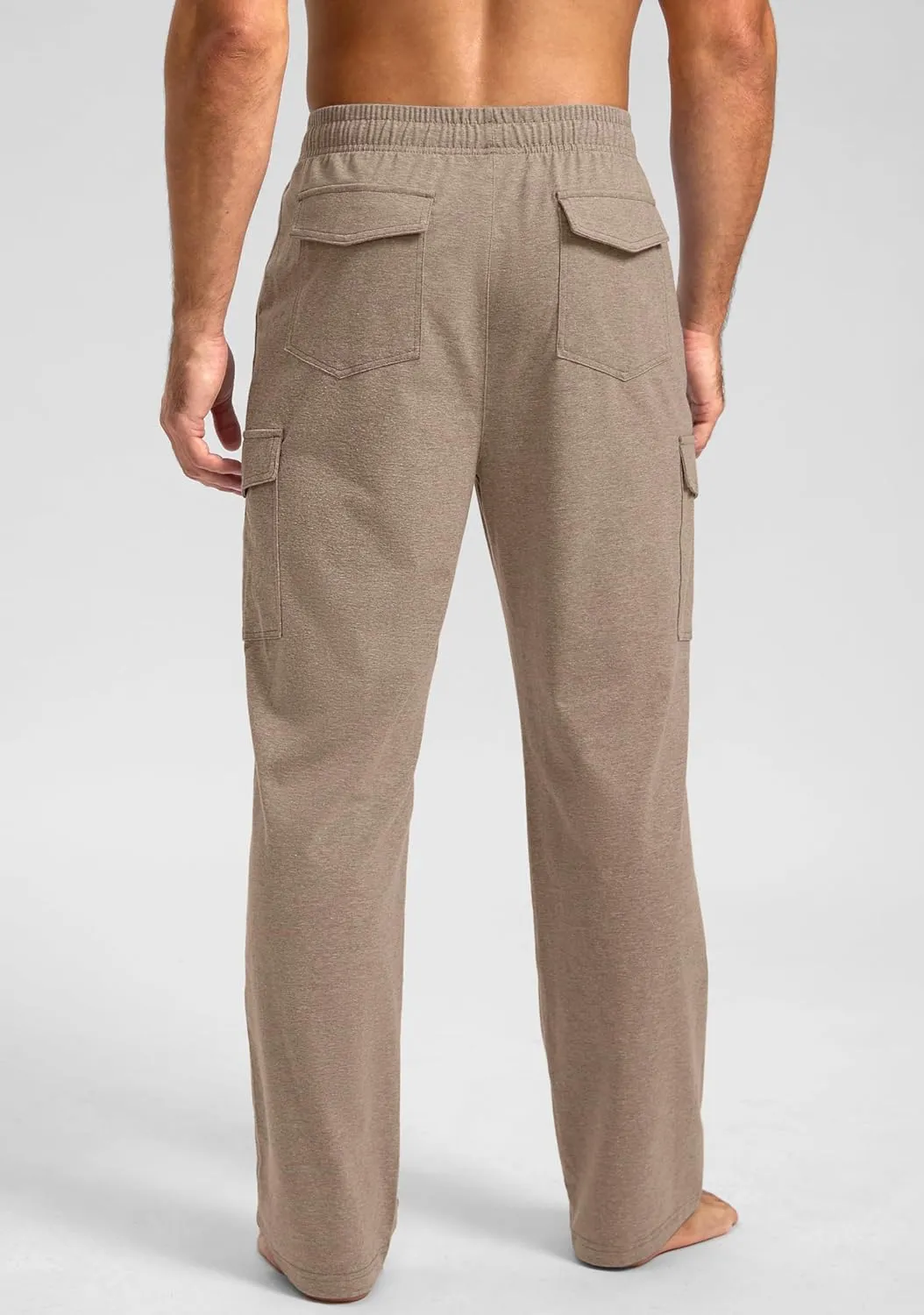 Pudolla Men's Cotton Sweatpants with Cargo Pockets Open Bottom Yoga Pants for Men Lounge Pants for Athletic Workout Casual