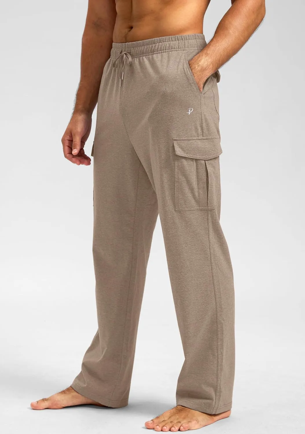 Pudolla Men's Cotton Sweatpants with Cargo Pockets Open Bottom Yoga Pants for Men Lounge Pants for Athletic Workout Casual