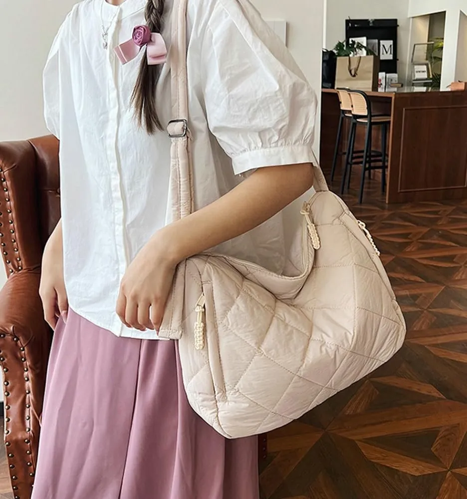 Puffer Quilted Shoulder Bag for Women Puffy Tote Bag Handbags Large Crossbody Bag Hobo Purses Satchel 2024