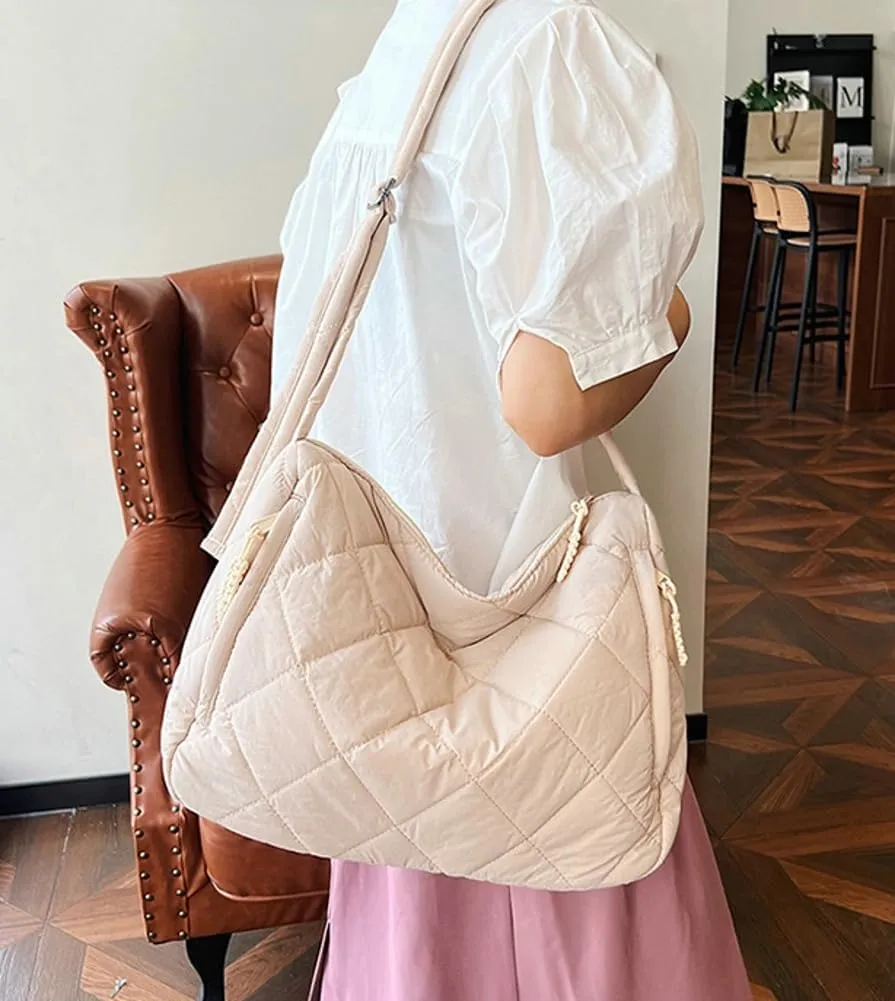 Puffer Quilted Shoulder Bag for Women Puffy Tote Bag Handbags Large Crossbody Bag Hobo Purses Satchel 2024