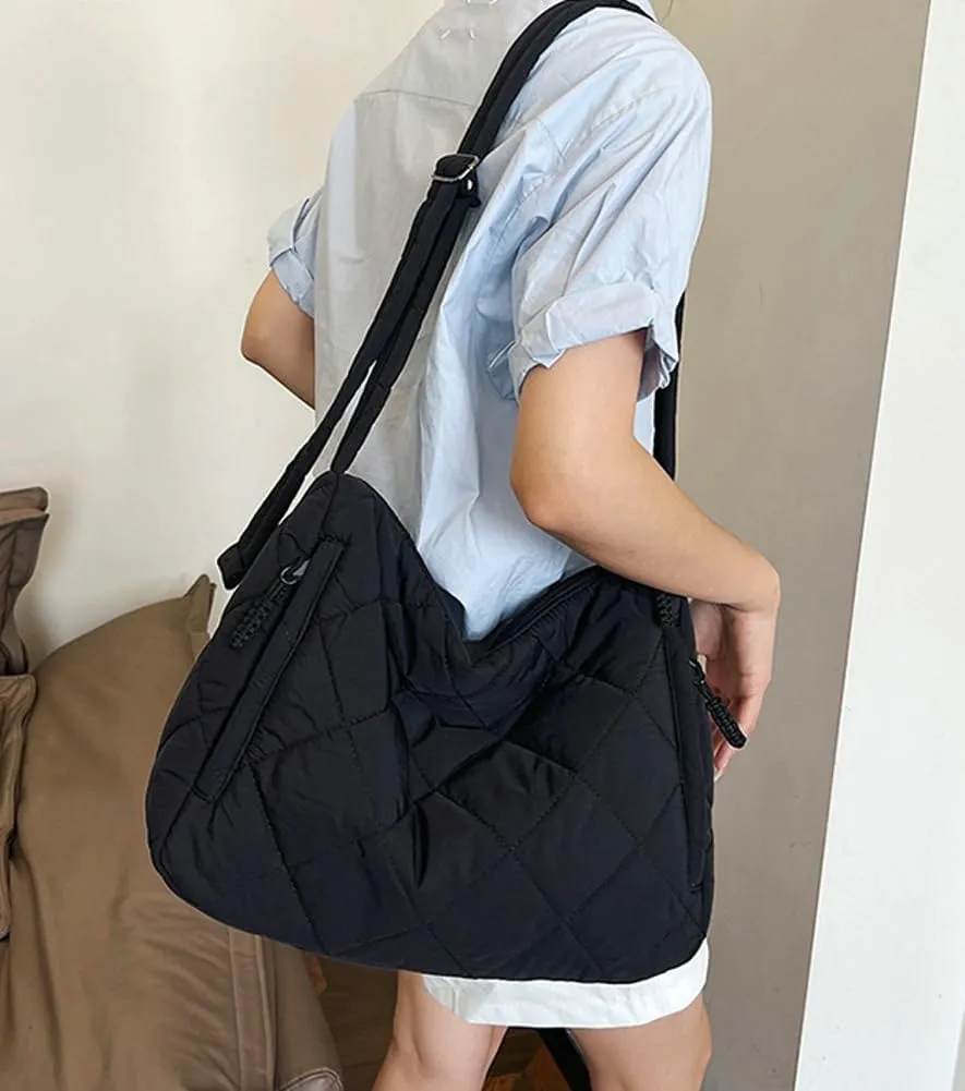 Puffer Quilted Shoulder Bag for Women Puffy Tote Bag Handbags Large Crossbody Bag Hobo Purses Satchel 2024