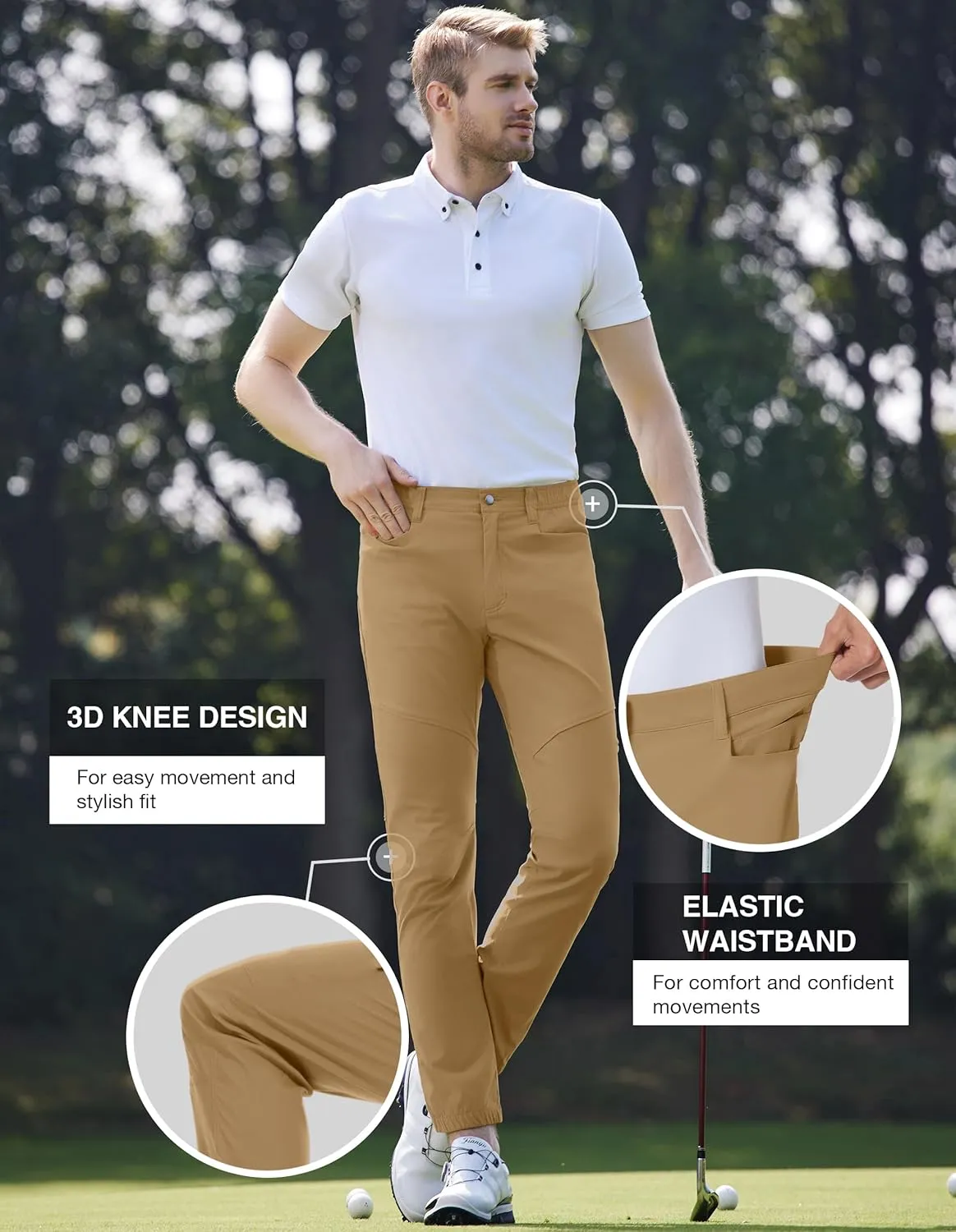 PULI Men's Stretch Golf Joggers Pants with 4 Pockets Waterproof Slim Fit Hiking Casual Travel Work Pants for Men
