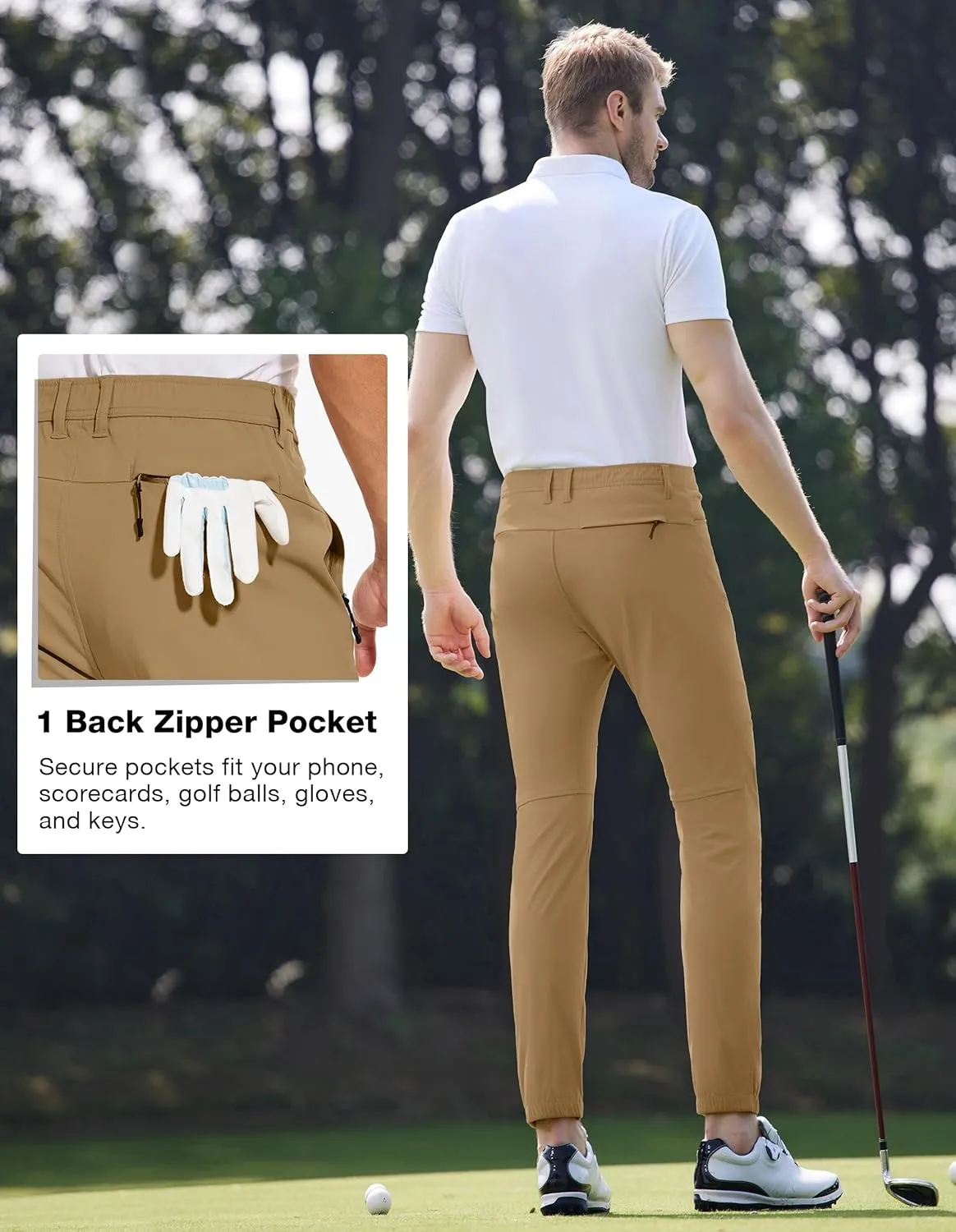 PULI Men's Stretch Golf Joggers Pants with 4 Pockets Waterproof Slim Fit Hiking Casual Travel Work Pants for Men