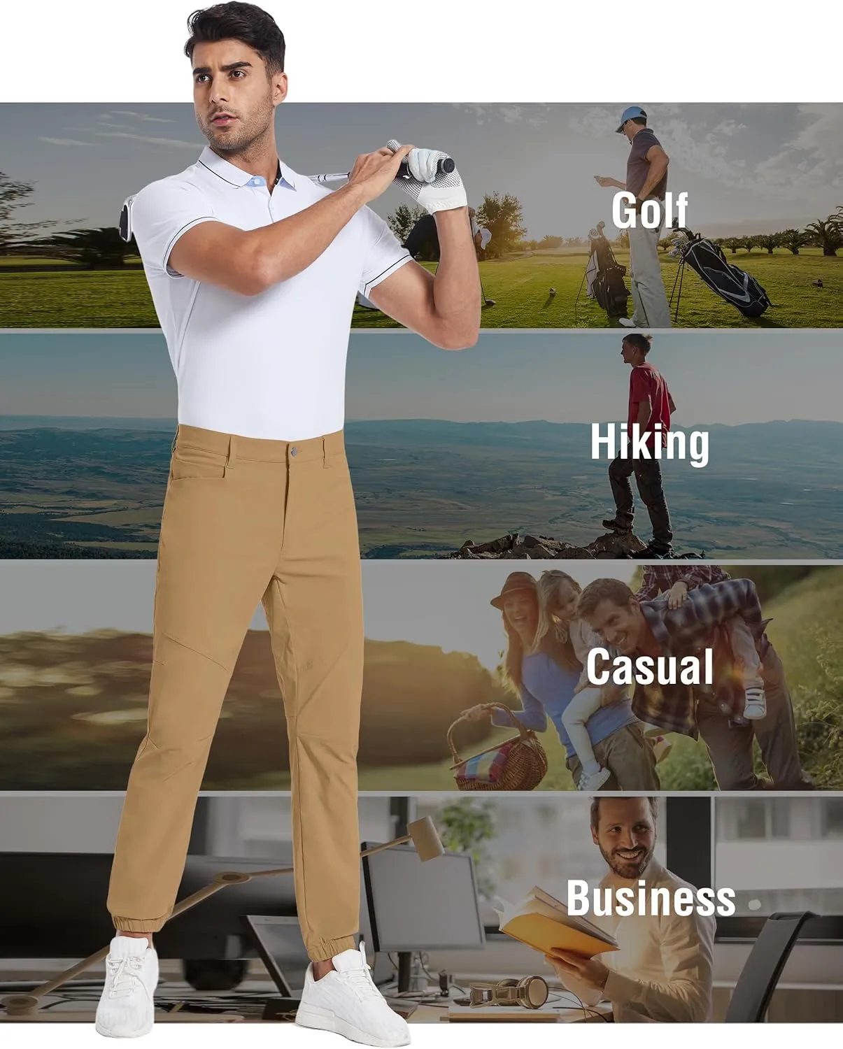PULI Men's Stretch Golf Joggers Pants with 4 Pockets Waterproof Slim Fit Hiking Casual Travel Work Pants for Men