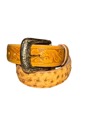 R. Watson Men's Antique Saddle Full Quill Ostrich Belt