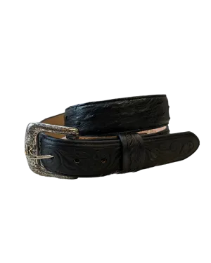 R. Watson Men's Black Full Quill Ostrich Belt