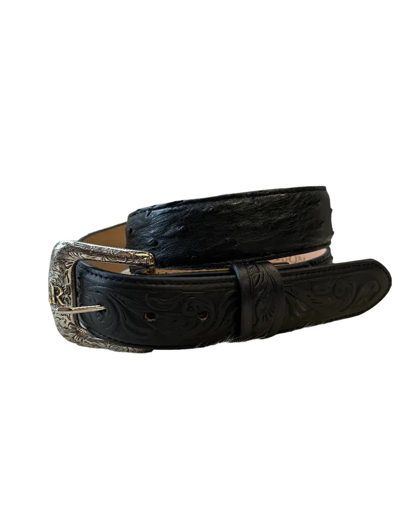 R. Watson Men's Black Full Quill Ostrich Belt