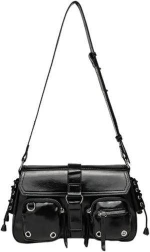 Red Leather Studded Shoulder Bag for Women | Burgundy Hobo Designer Handbag with Multi-Pocket Top-Handle(Black)