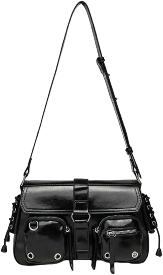 Red Leather Studded Shoulder Bag for Women | Burgundy Hobo Designer Handbag with Multi-Pocket Top-Handle(Black)