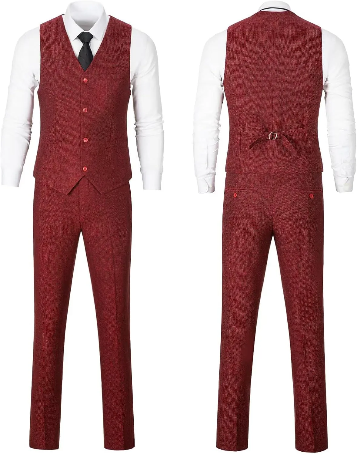 Retro 3 Piece Suit Tweed Herringbone Men's Suits Slim Fit Groom Tuxedos Set Prom Brown Grey Jacket Blazer Vest Pants