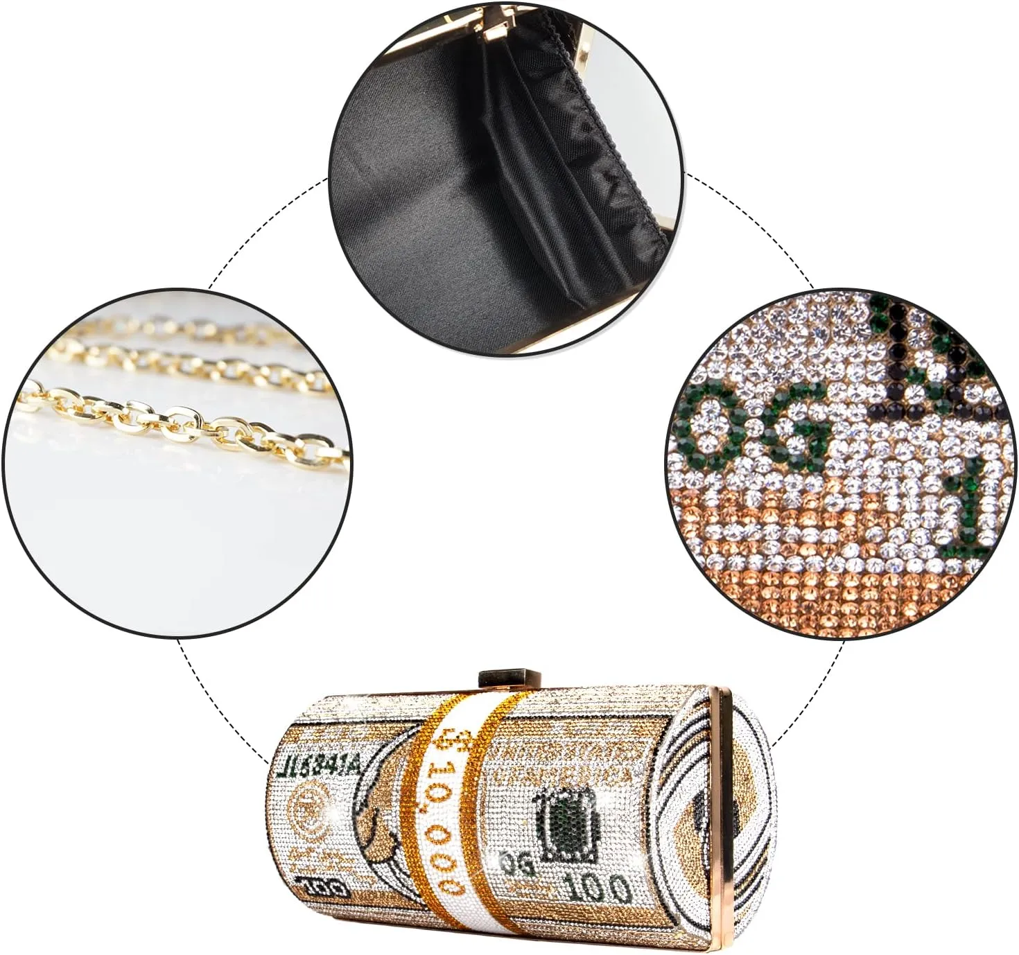 Rhinestone Clutch Purses for Women,Realistic Money Bag Purses for Party Diamond Novelty Purse Evening Handbag