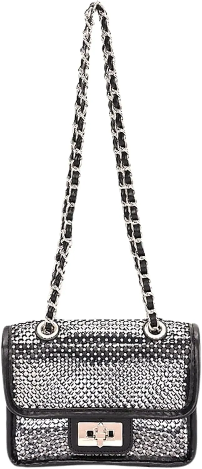 Rhinestone Mesh Turn Lock Shoulder Bag for Women Sparkly Bling Crossbody Clutch Purse Chic Hobo Handbag Party Prom Cocktail
