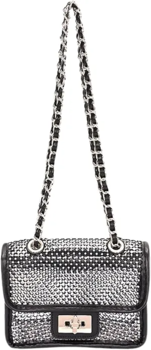 Rhinestone Mesh Turn Lock Shoulder Bag for Women Sparkly Bling Crossbody Clutch Purse Chic Hobo Handbag Party Prom Cocktail