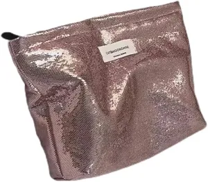 RICHTRUE Pink Sequin Makeup Bag - Sparkle Purse for Travel & Makeup - Cute Cosmetic Bag with Zipper Closure