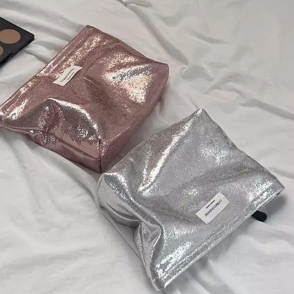 RICHTRUE Pink Sequin Makeup Bag - Sparkle Purse for Travel & Makeup - Cute Cosmetic Bag with Zipper Closure