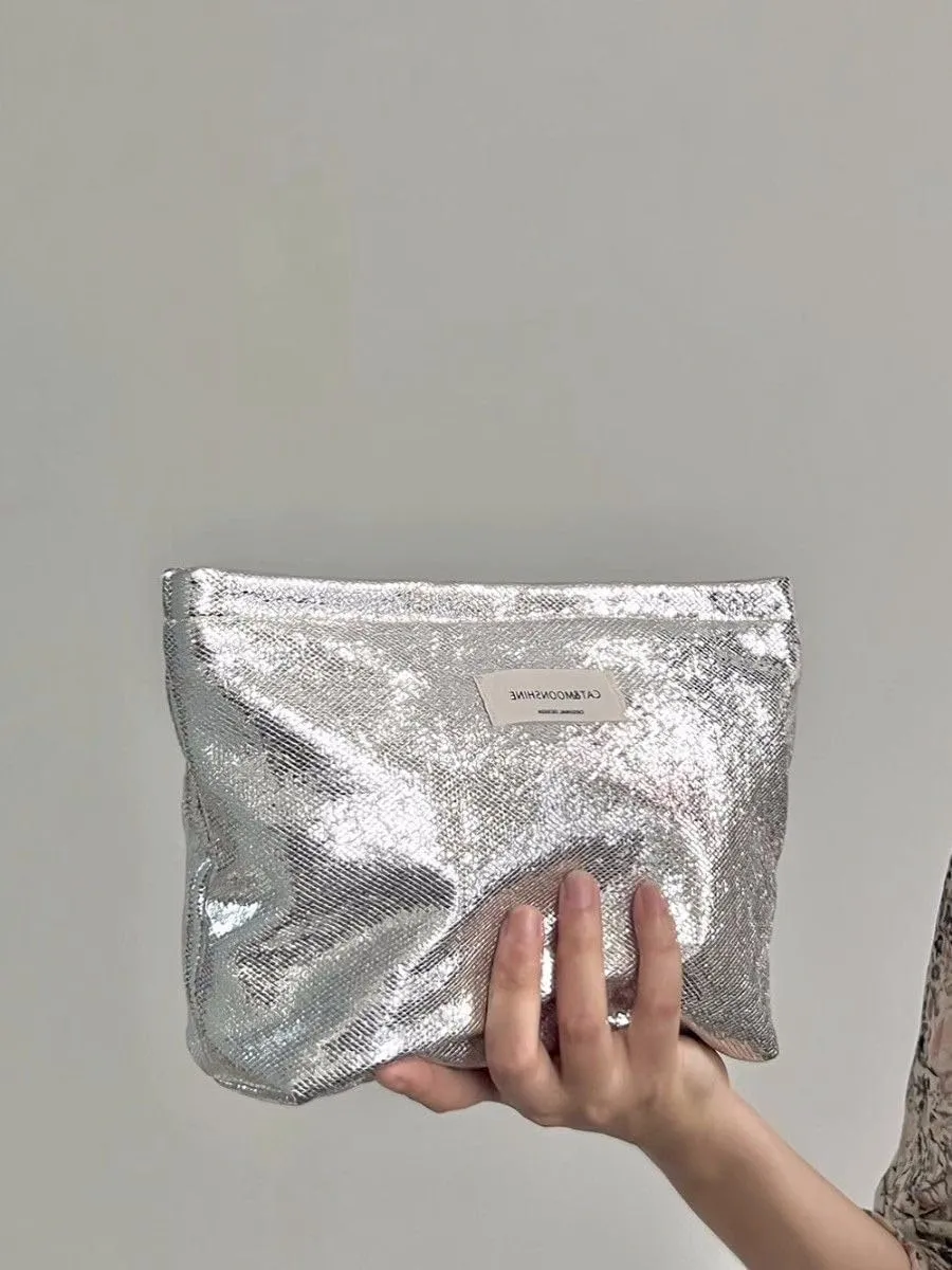 RICHTRUE Sequin Makeup Bag Mcbling Bling Cosmetic Bag Coquette Makeup Bag Cute Makeup Bag Sparkle Purse (Silver)