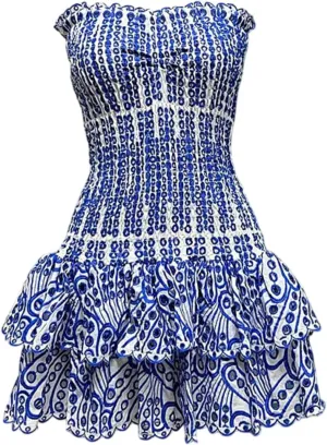 Ruched Waist Ruffle Tiered Layer Mini Dress Strapless Floral Print Sundress