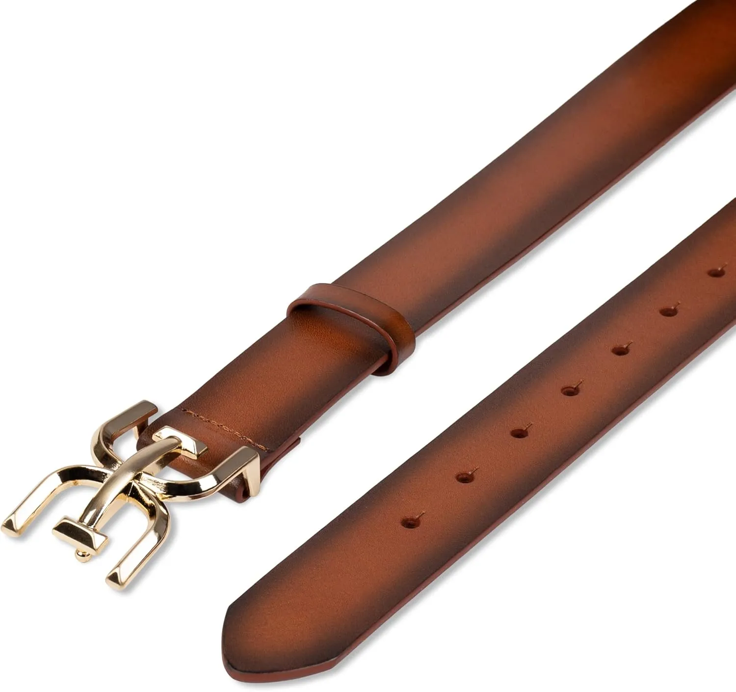 Sam Edelman Women's Casual Double-E Logo Plaque Buckle Leather Belt for Jeans and Trousers