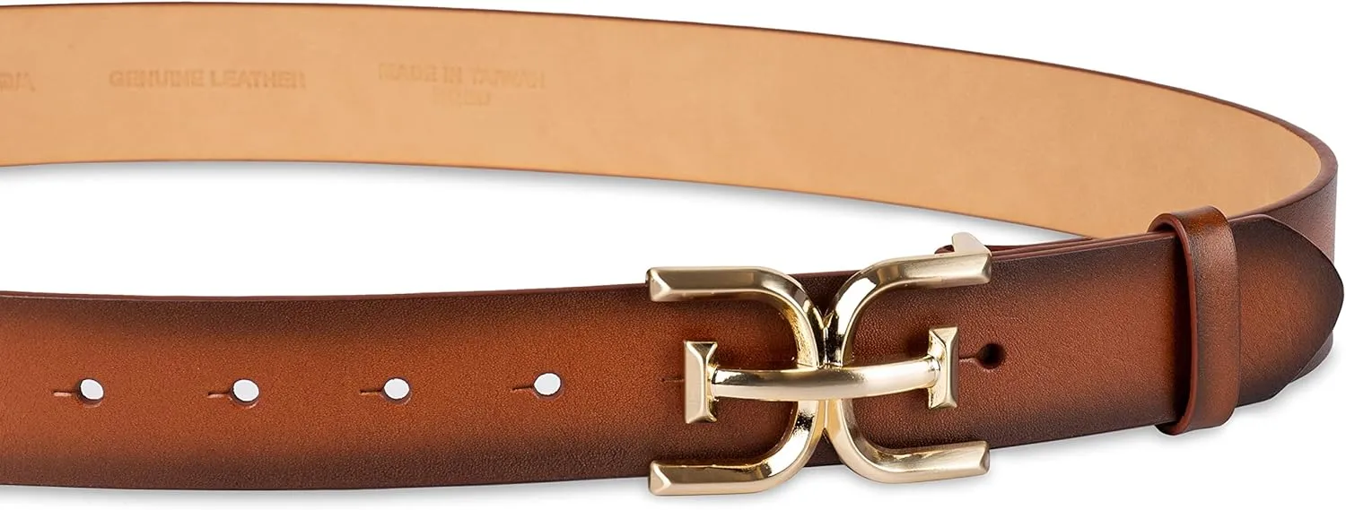 Sam Edelman Women's Casual Double-E Logo Plaque Buckle Leather Belt for Jeans and Trousers