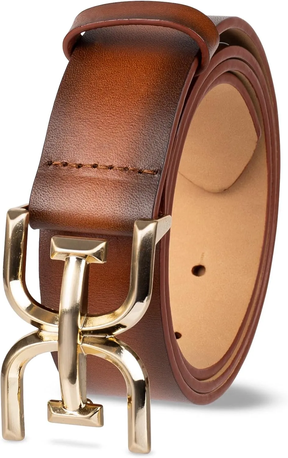 Sam Edelman Women's Casual Double-E Logo Plaque Buckle Leather Belt for Jeans and Trousers