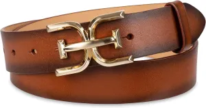 Sam Edelman Women's Casual Double-E Logo Plaque Buckle Leather Belt for Jeans and Trousers