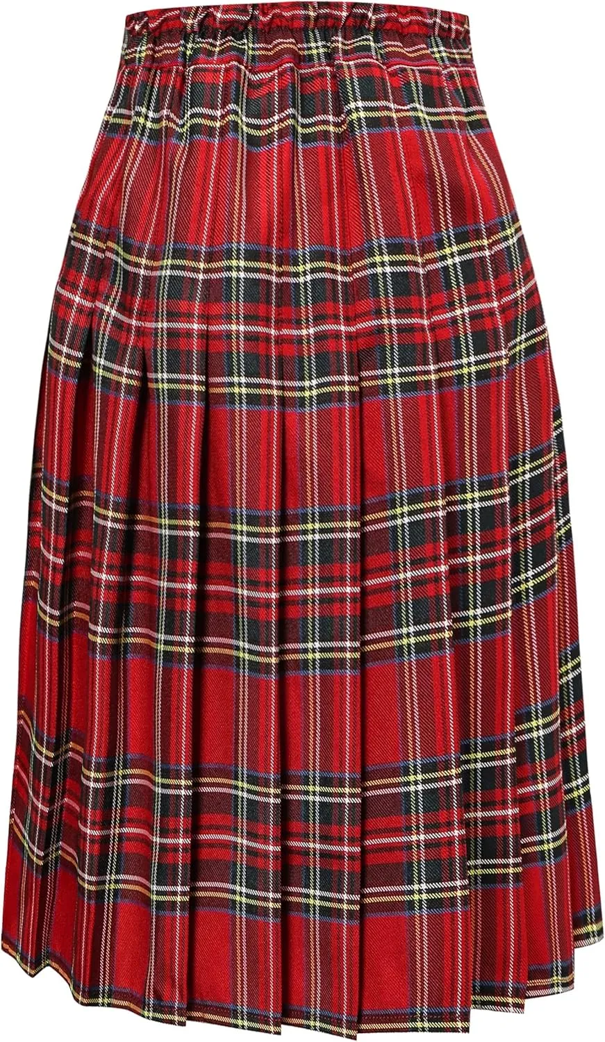 SANGTREE Women's Girls A-Line Long Pleated High Waist Fashion Skirt, School Uniform Cosplay