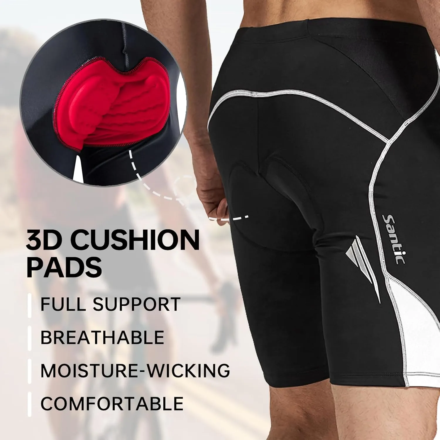 Santic Men's Cycling Shorts Padded Bicycle Riding Pants Bike Biking Clothes Cycle Wear Tights