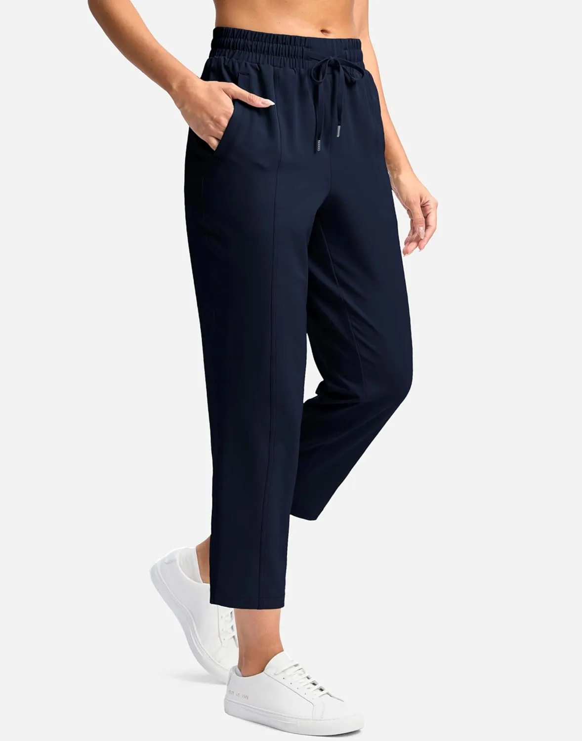 SANTINY Women's Lightweght Pants with Pockets 7/8 High Waisted Stretch Ankle Pants for Women Golf Travel Athletic Casual