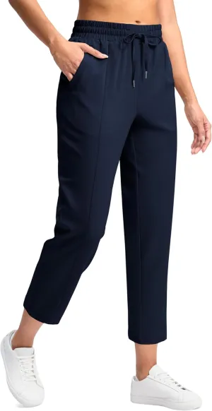 SANTINY Women's Lightweght Pants with Pockets 7/8 High Waisted Stretch Ankle Pants for Women Golf Travel Athletic Casual