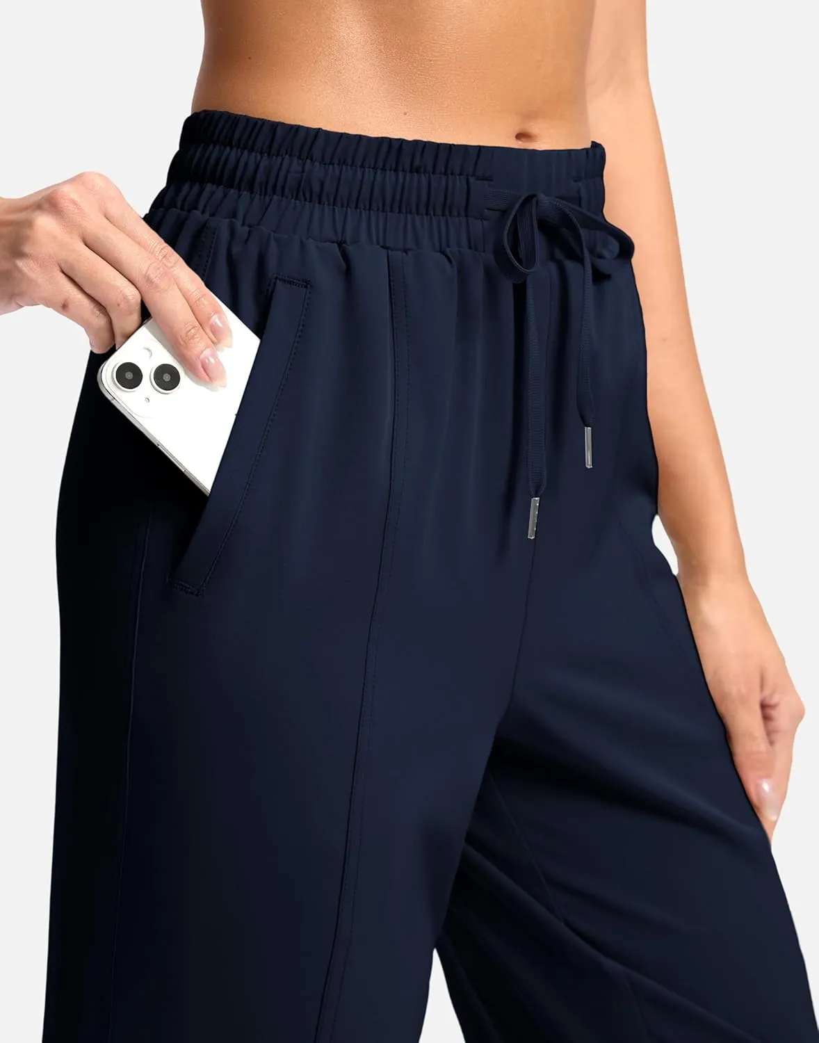 SANTINY Women's Lightweght Pants with Pockets 7/8 High Waisted Stretch Ankle Pants for Women Golf Travel Athletic Casual