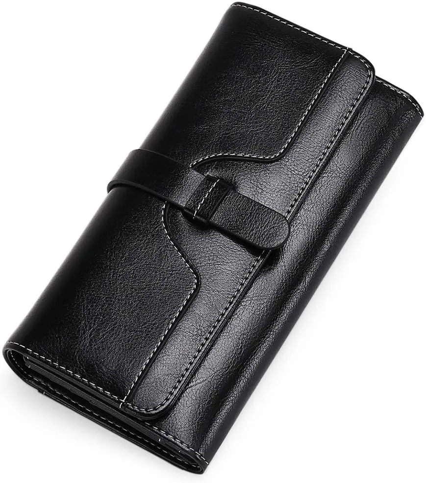 SENDEFN Wallets for Women Real Leather with RFID Blocking Trifold Credit Card Holder with ID Window Wallet