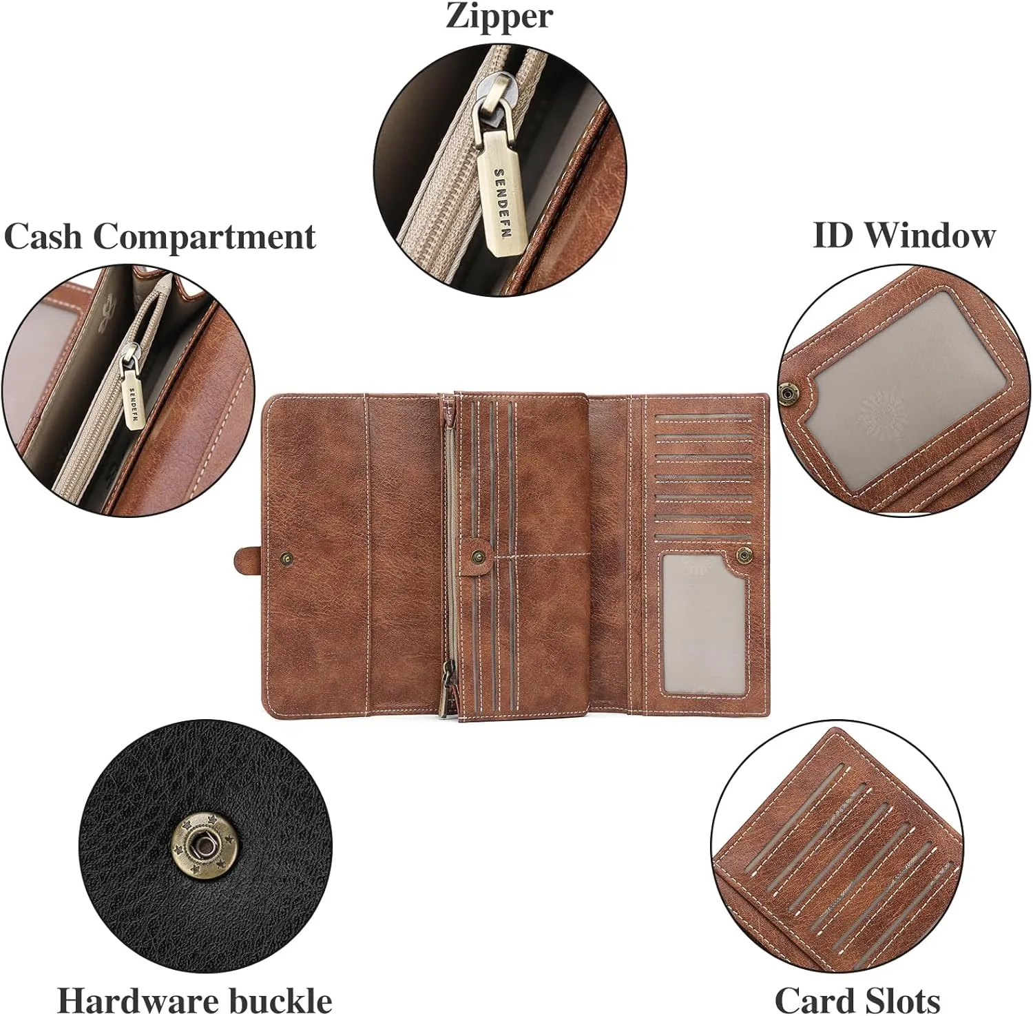 SENDEFN Wallets for Women Real Leather with RFID Blocking Trifold Credit Card Holder with ID Window Wallet