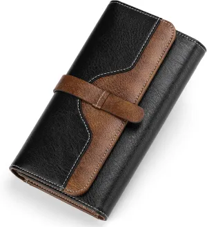 SENDEFN Wallets for Women Real Leather with RFID Blocking Trifold Credit Card Holder with ID Window Wallet