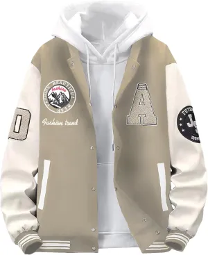 SHENHE Men's Letter Print Varsity Jacket Color Block Streetwear Bomer Baseball Jacket