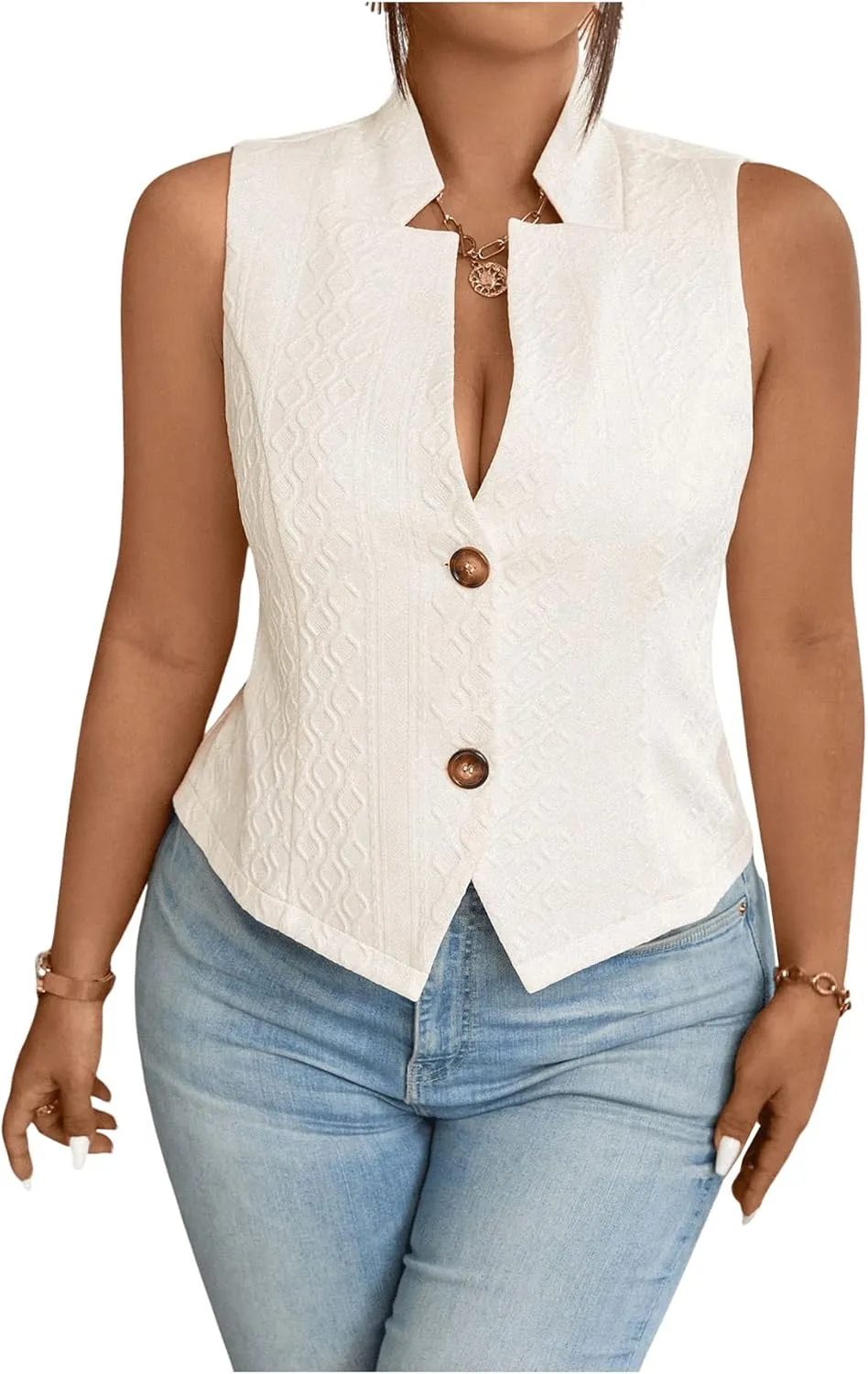 SHENHE Women's Plus Size Button Up Blazer Vest Textured Notched Lapel Business Office Vest Top