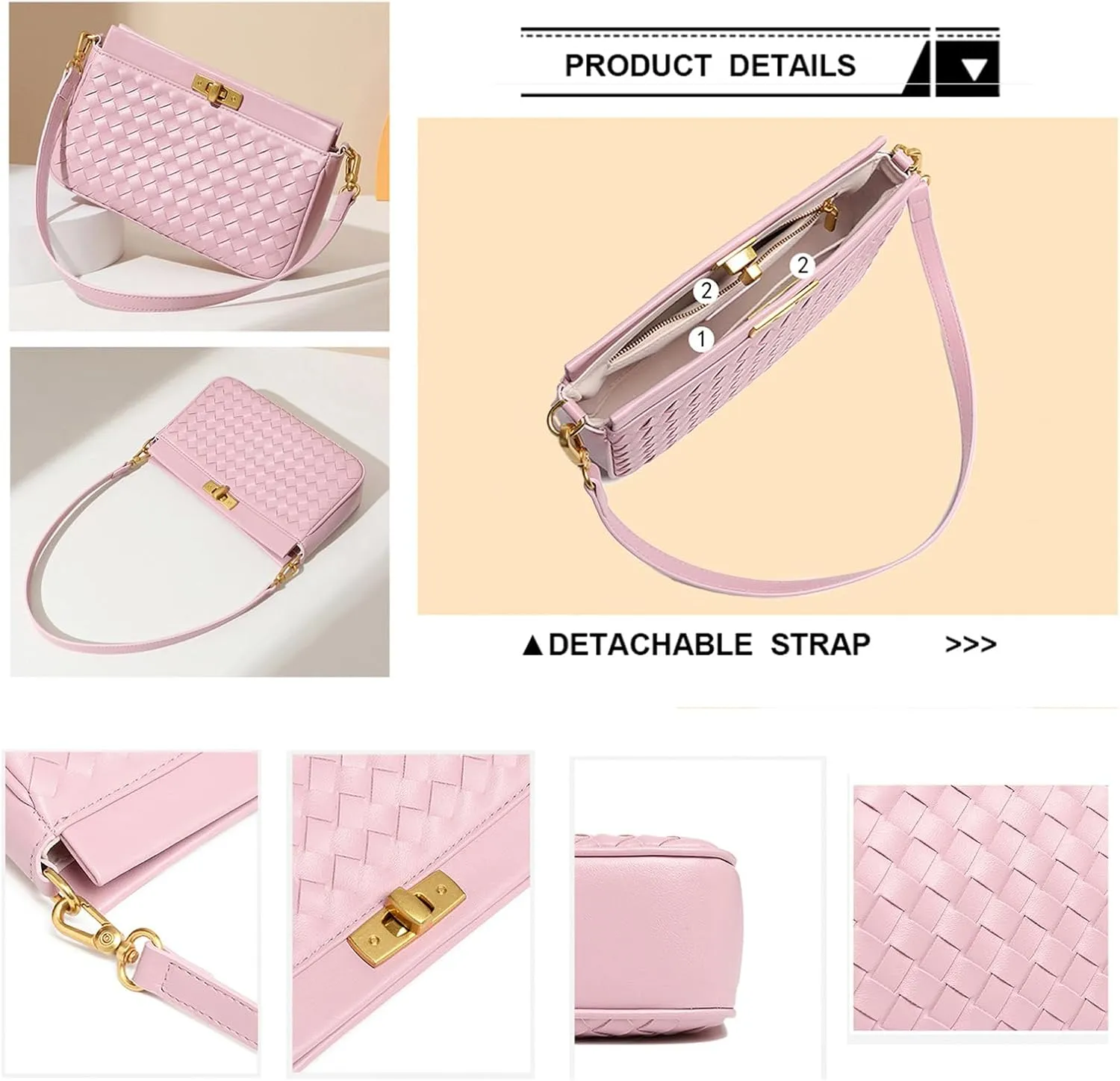 Shoulder Bag for Women Weave Bags Lightweight Tote Bags Vegan Leather Handbags Handmade Cute Bags Sling Purse with Pocket