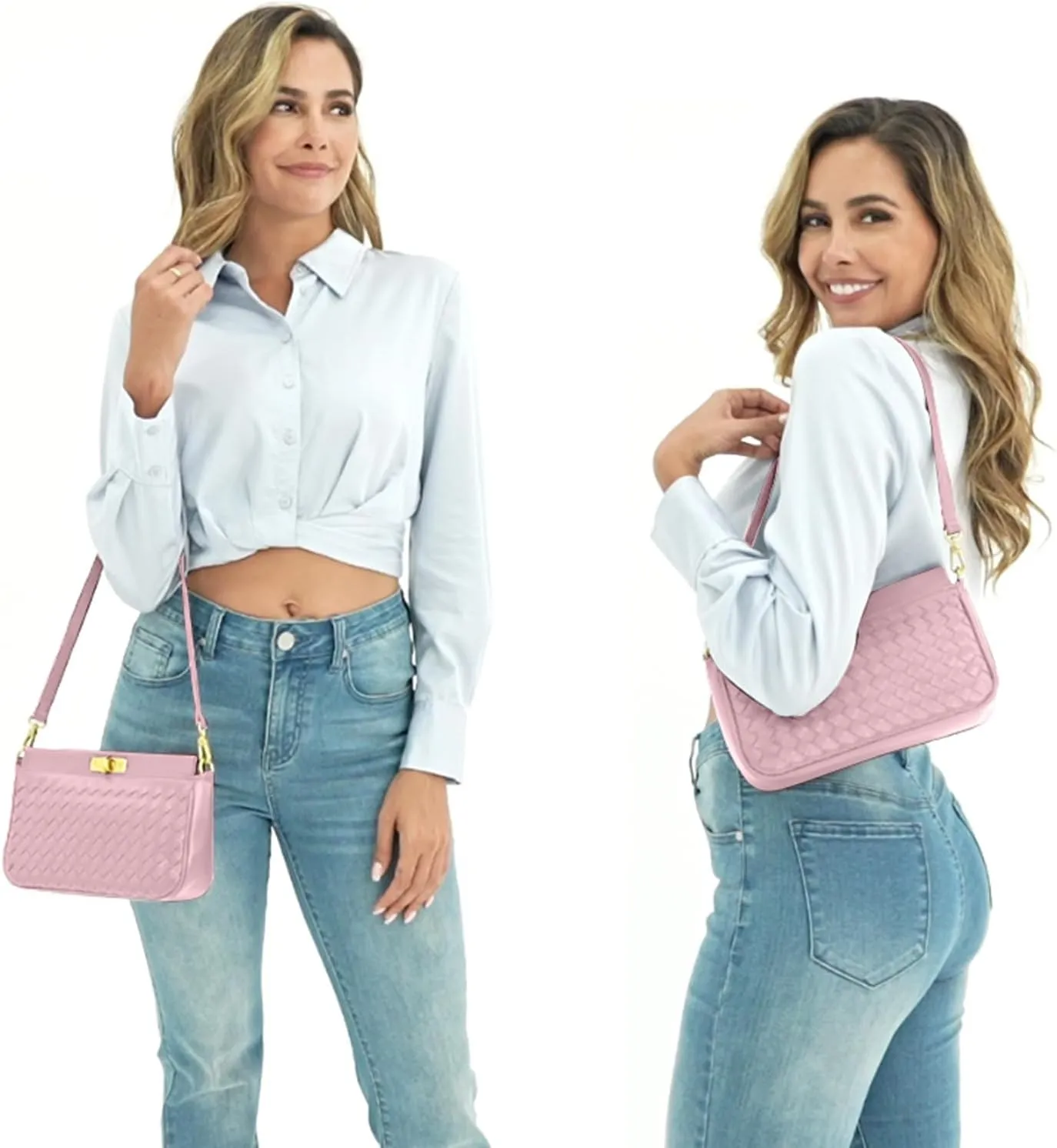 Shoulder Bag for Women Weave Bags Lightweight Tote Bags Vegan Leather Handbags Handmade Cute Bags Sling Purse with Pocket