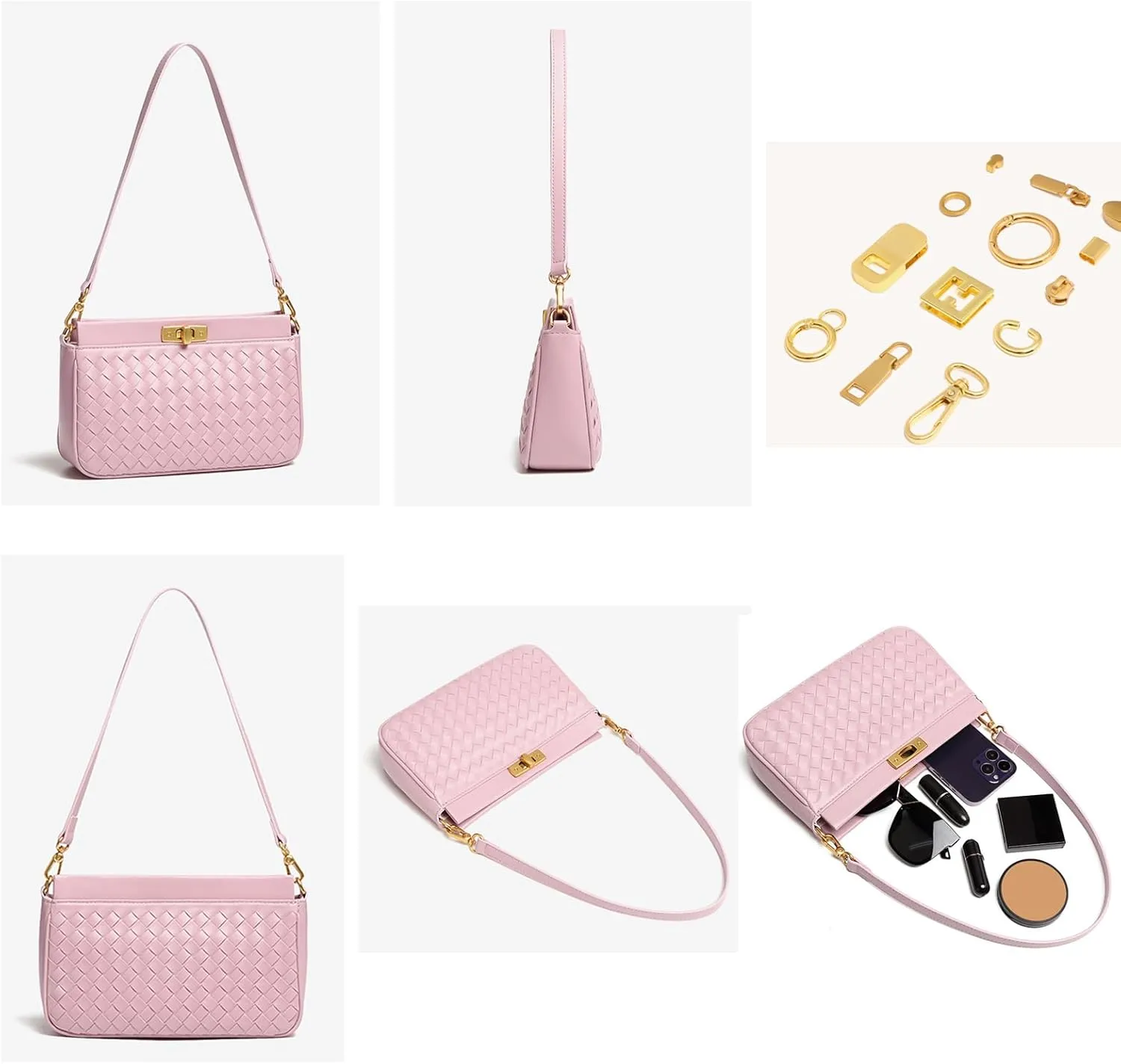 Shoulder Bag for Women Weave Bags Lightweight Tote Bags Vegan Leather Handbags Handmade Cute Bags Sling Purse with Pocket