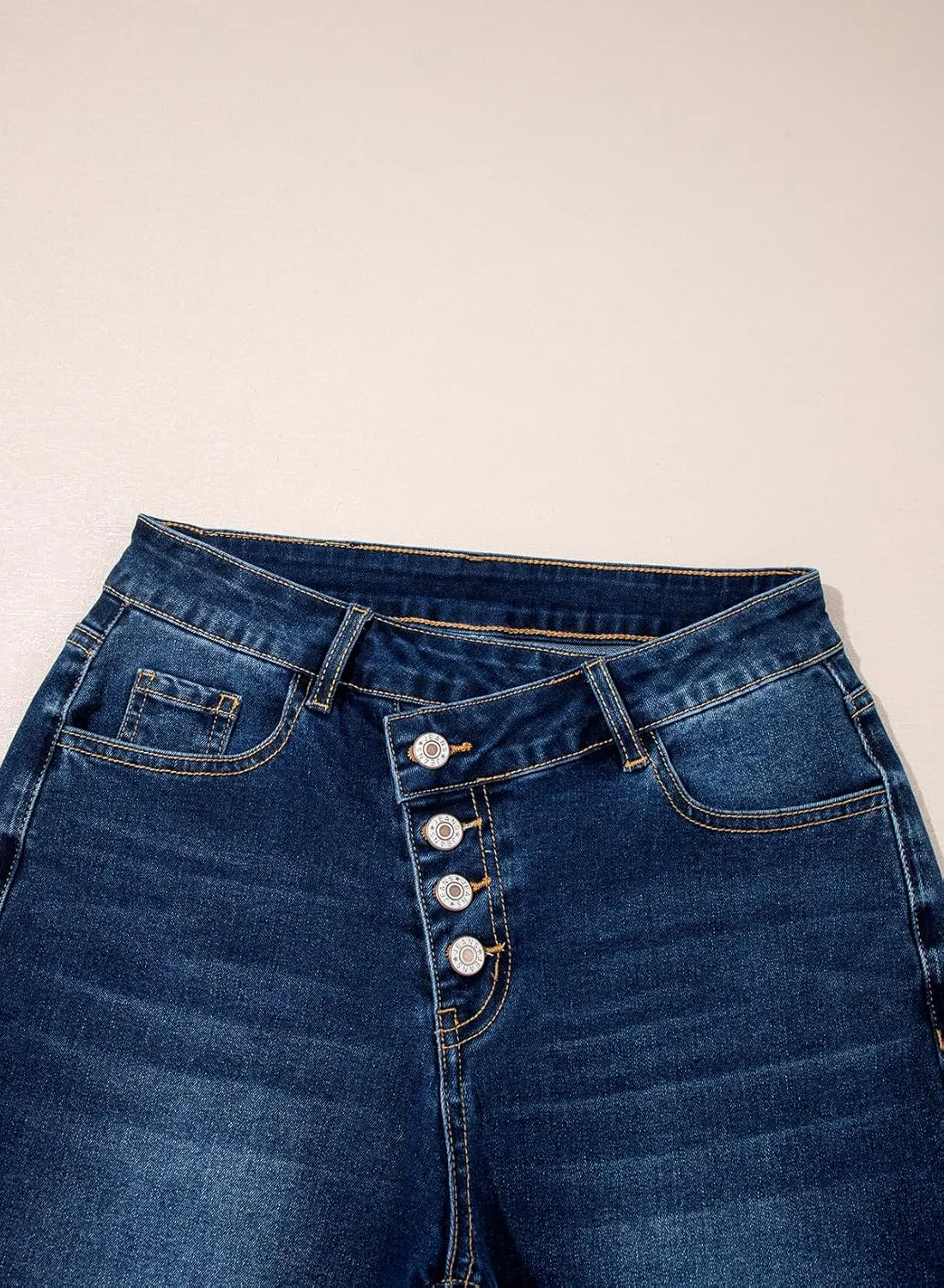 Sidefeel Women's Wide Leg Jeans High Waisted Stretchy Baggy Raw Hem Button Denim Pants