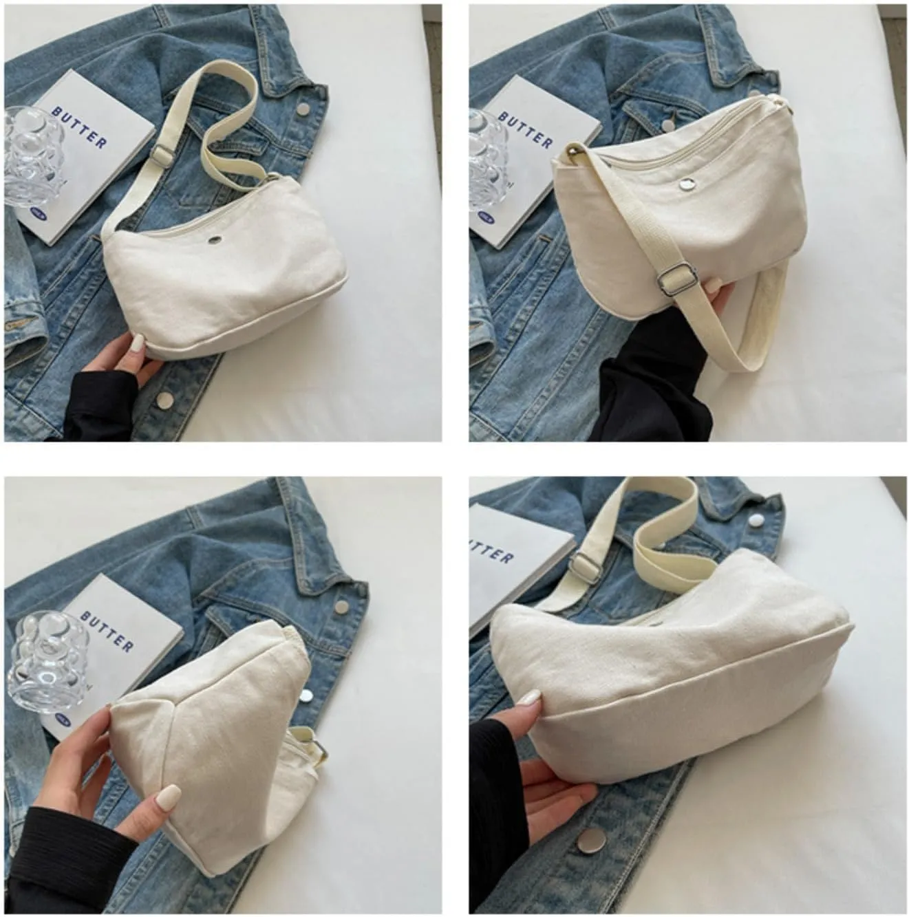 Small Canvas Crossbody Bag Casual Shoulder Purse Lightweight Messenger Travel Work Shopping Handbag for Women Girls