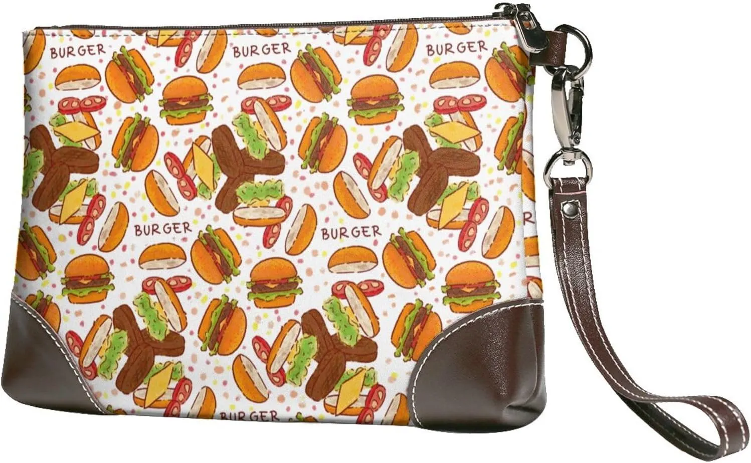 Small Clutch Purses for Women - Burger Leather Wristlet Wallets for Women with Wrist Strap