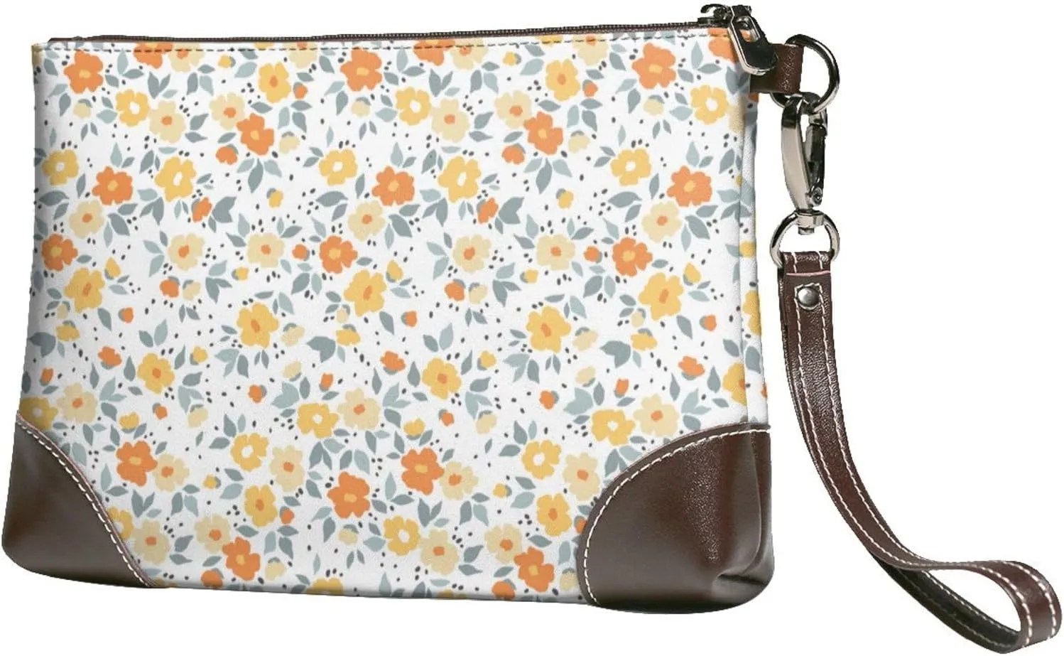 Small Clutch Purses for Women - Floral1 Leather Wristlet Wallets for Women with Wrist Strap