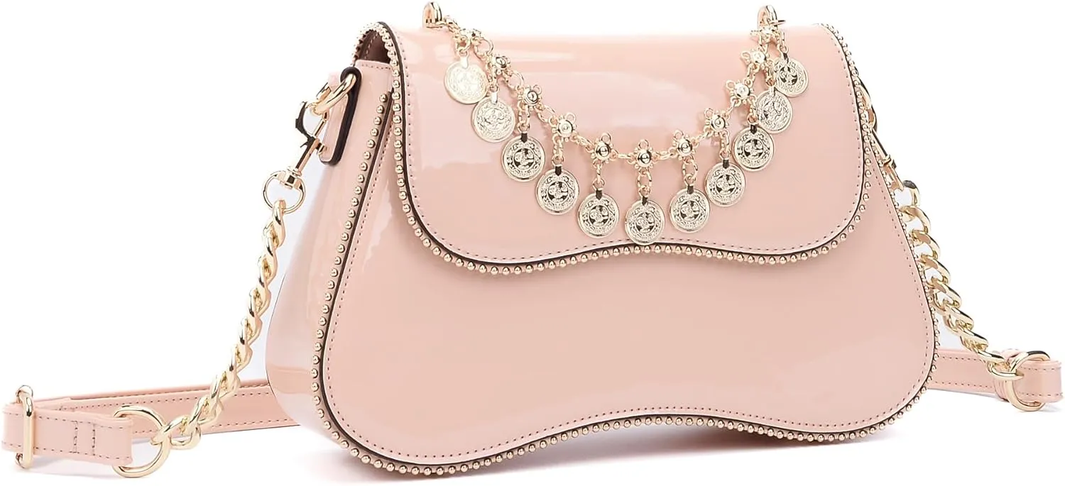 Small Patent Leather Crossbody Bags for Women Y2K Purse Trendy Hobo Handbag Designer Studded Shoulder Bag