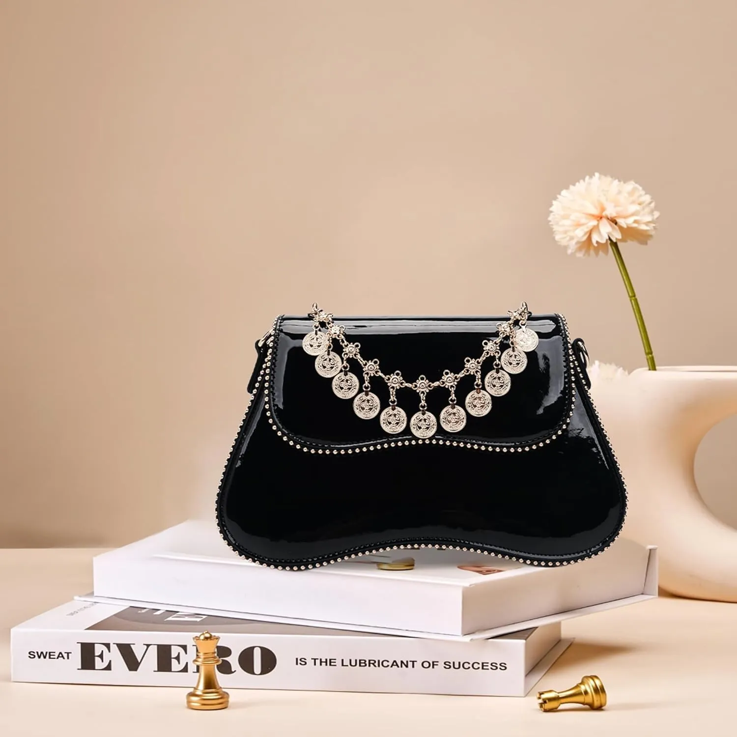 Small Patent Leather Crossbody Bags for Women Y2K Purse Trendy Hobo Handbag Designer Studded Shoulder Bag
